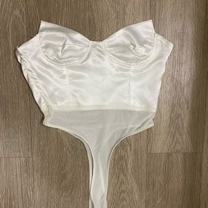 White Strapless Satin Corset Bodysuit